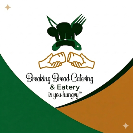 Breaking Bread logo: chef hat w/knife & fork